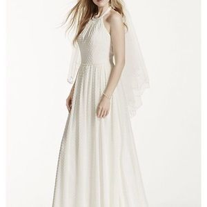 Swiss dot halter wedding dress